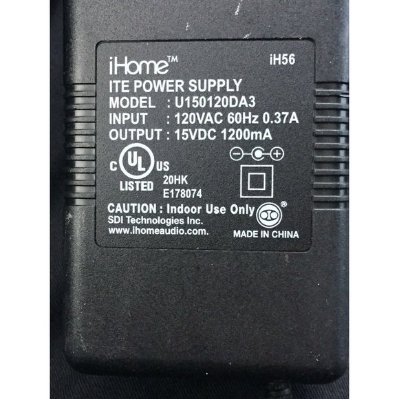 iHOME U150120DA3 (iH56) AC Power Adapter 15VDC  1200mA 0.37A 60 HZ Black Genuine - Picture 2 of 6
